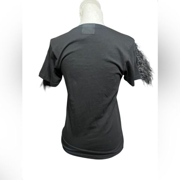 DELFI COLLECTIVE Black Feather Shoulder Detail Tee Top Size XS - Picture 4 of 6
